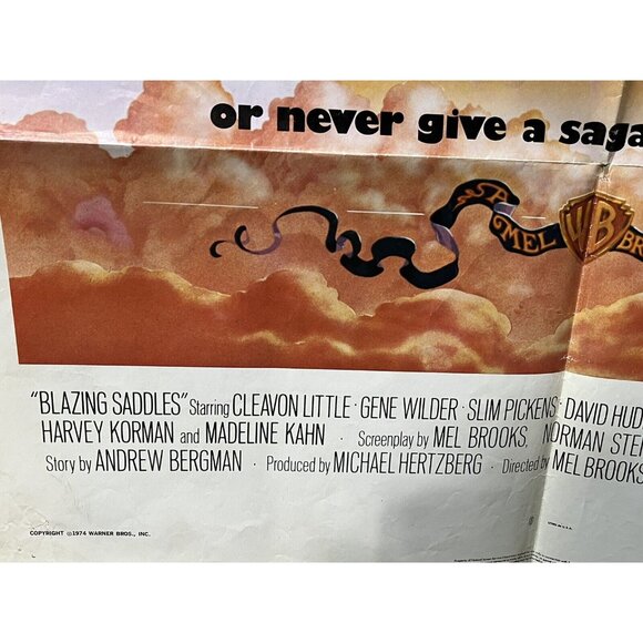 Real 1974 Blazing Saddles Original Movie Theater Poster Full-Size 41” x 27” 1S - Picture 3 of 4